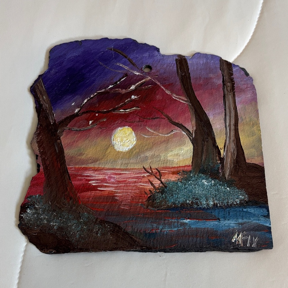 Hand-Painted Landscape Art on Slate